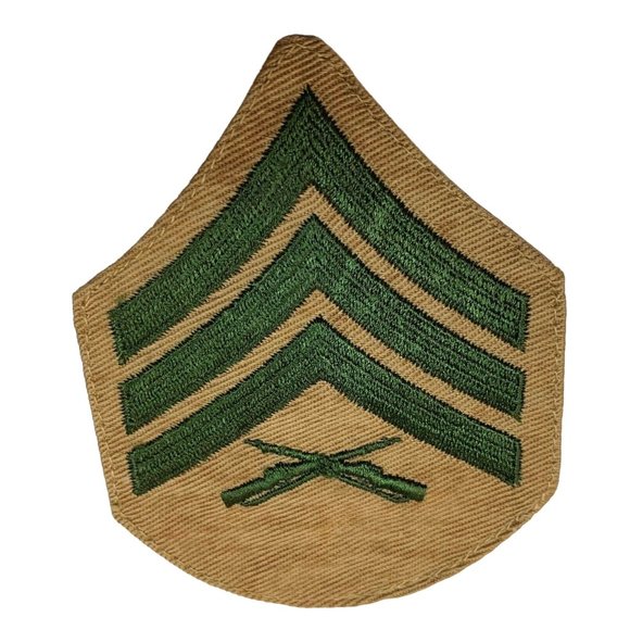 USMC Sergeant Patch E-5 Chevron Stripes Vintage Marine Corps Green Khaki - Picture 6 of 6